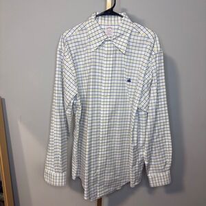 Brooks Brothers Mens Regular Fit Non-Iron Supima Cotton Check Shirt Large White